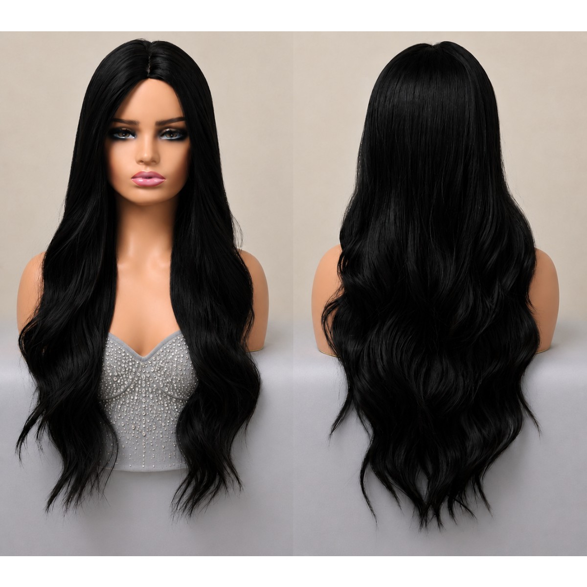 Off black Long Wavy Halloween Cosplay Wigs Heat Resistant Synthetic Hair