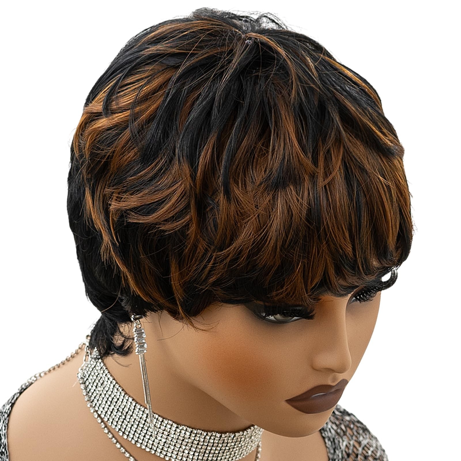 Straight Short Wigs for Black Women Ombre Auburn/Black 22.5 Inch, Brown