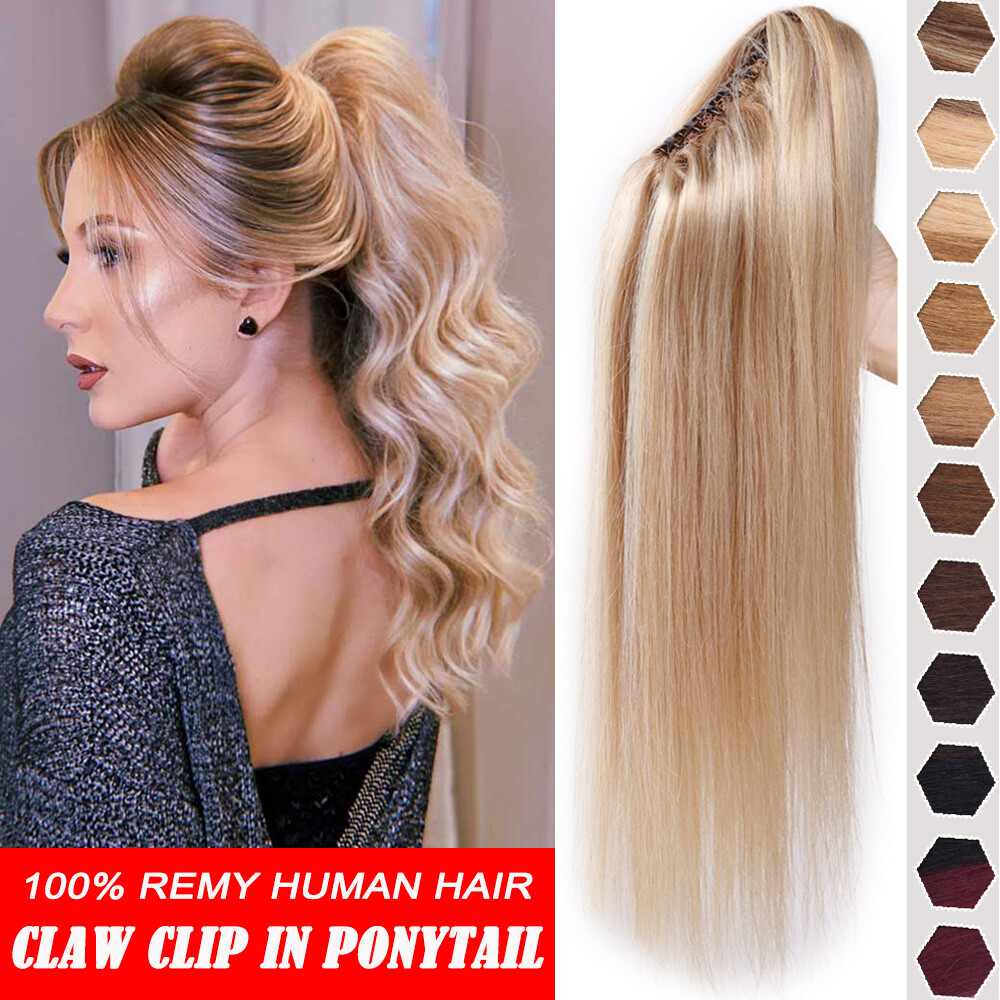 100% Human Hair Ponytail Claw Clip On Pony Tail Extensions CLEARANCE Curly WAVY