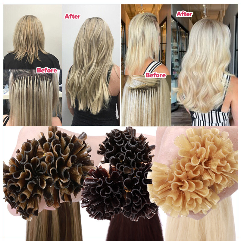 300Strands Nail U Tip Pre-Bonded Real Remy Human Hair Extensions Thick Russian