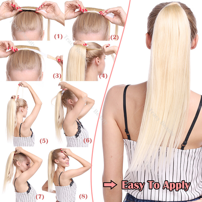 Ponytail Extensions Claw on Clip in 100% Real Remy Human Hair Warp Pony Tail