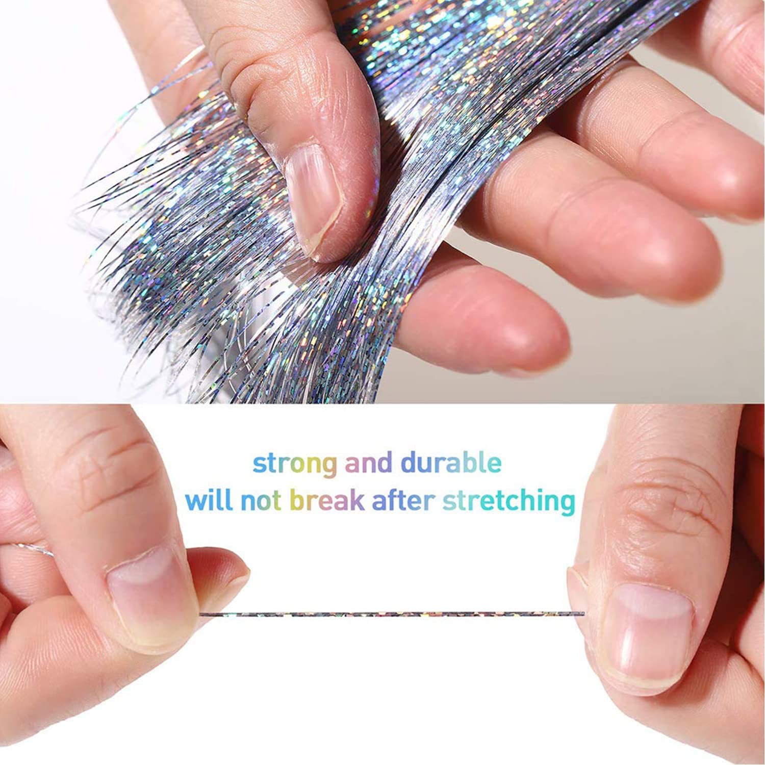 Hair Tinsel 16 Colors 3200 Strands Glitter Tinsel Hair Extensions Kit with Tools