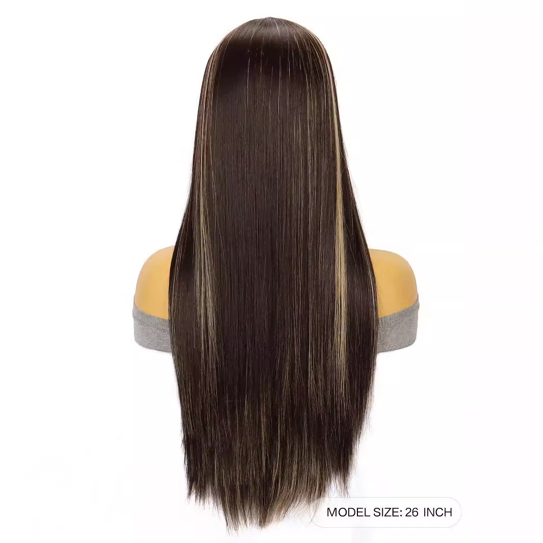 T Part Lace Front Highlight Middle Part Long Straight Heat Resistant Synthetic