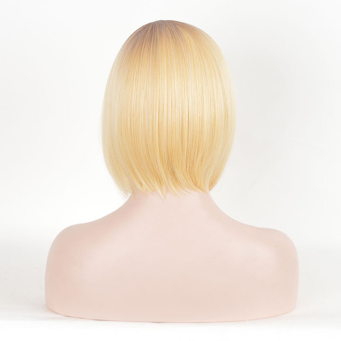 Blonde Straight Bob Style Hair Dark Root Ombre Synthetic Wigs Women Short Wig