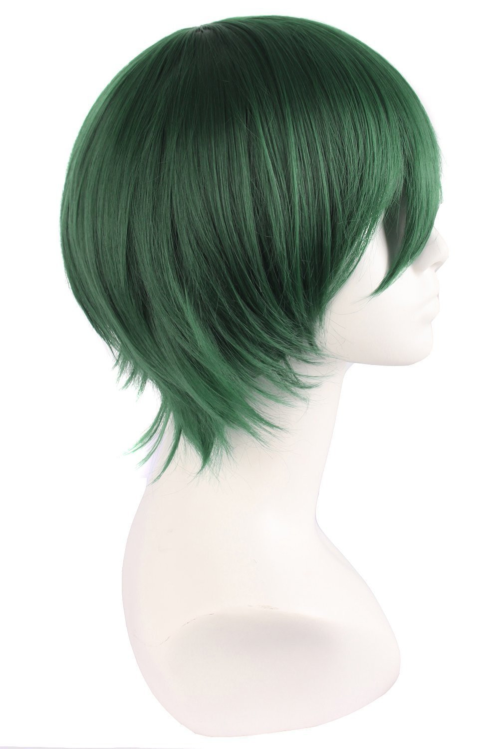 Mens Short Straight Cosplay Wig Dark Green Heat Resistant Fiber 12 Inch