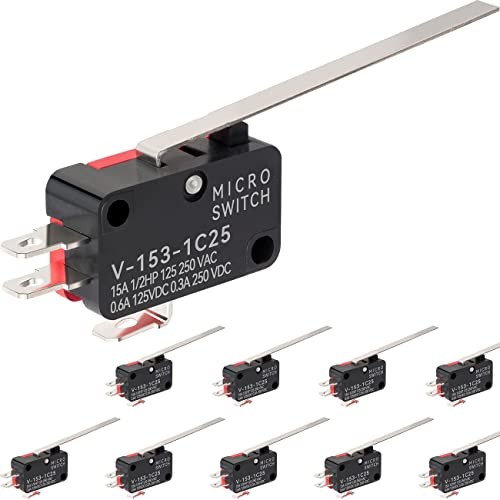 10Pcs Lead Limit Switch Long Straight Hinge Lever, SPDT 1NO 1NC Snap V-153-1C25