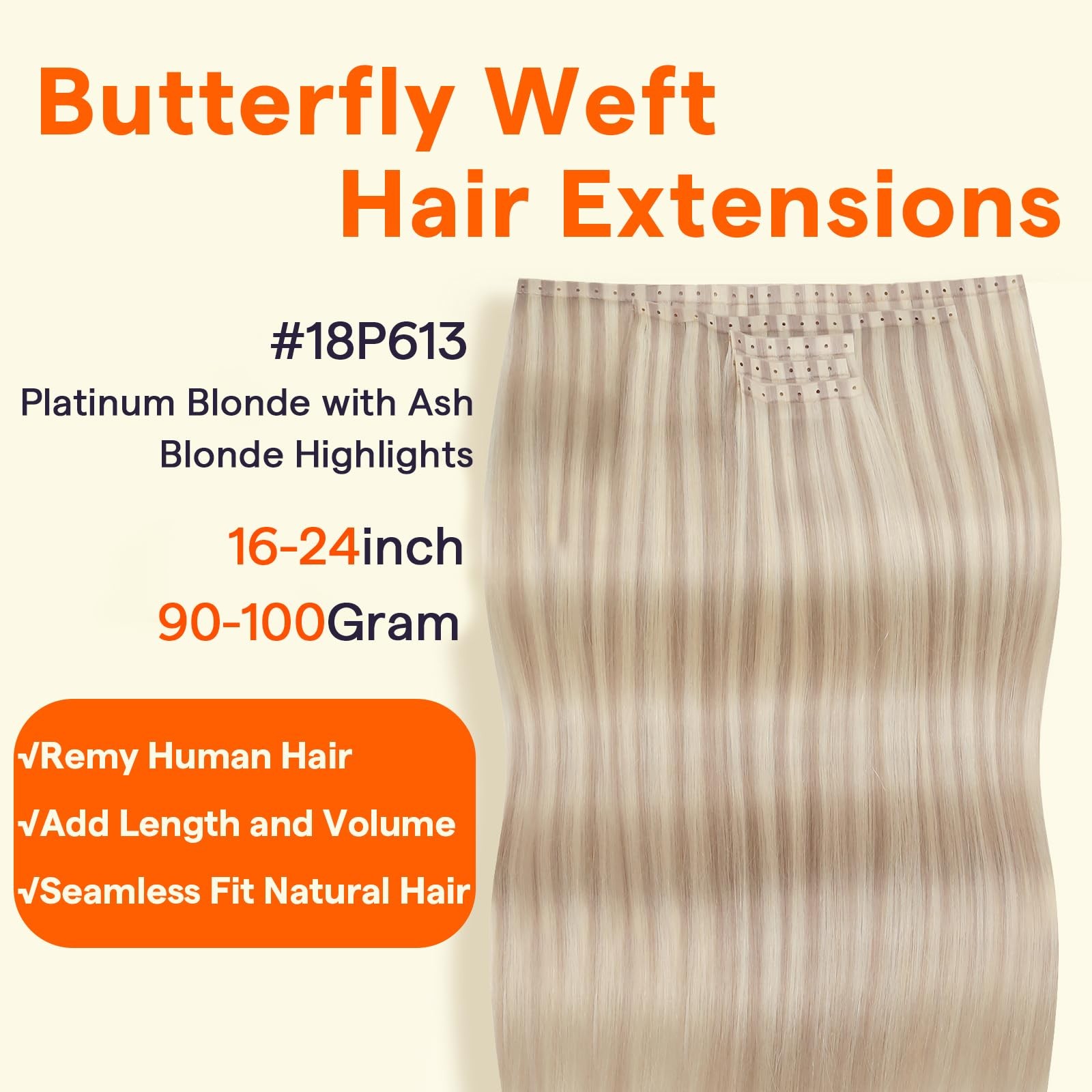 Full Shine Butterfly Weft Hair Extensions 24 Inch 100G 5 Pcs Ash Blonde