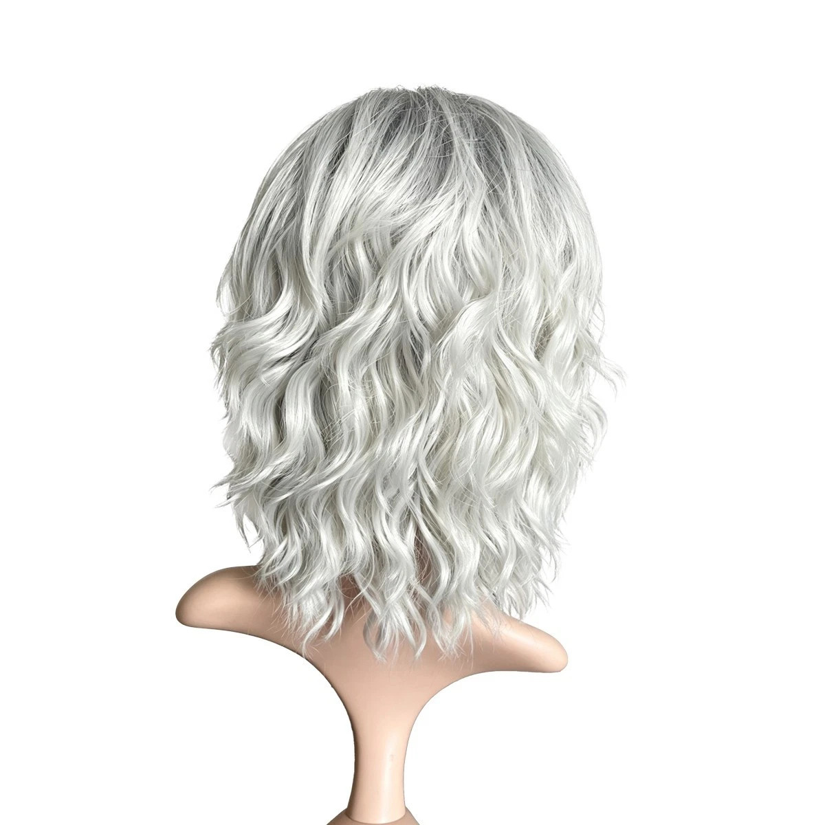 Ombre Silver Gray Bob Wig with Bangs for White Women Short Wavy Curly Charming W