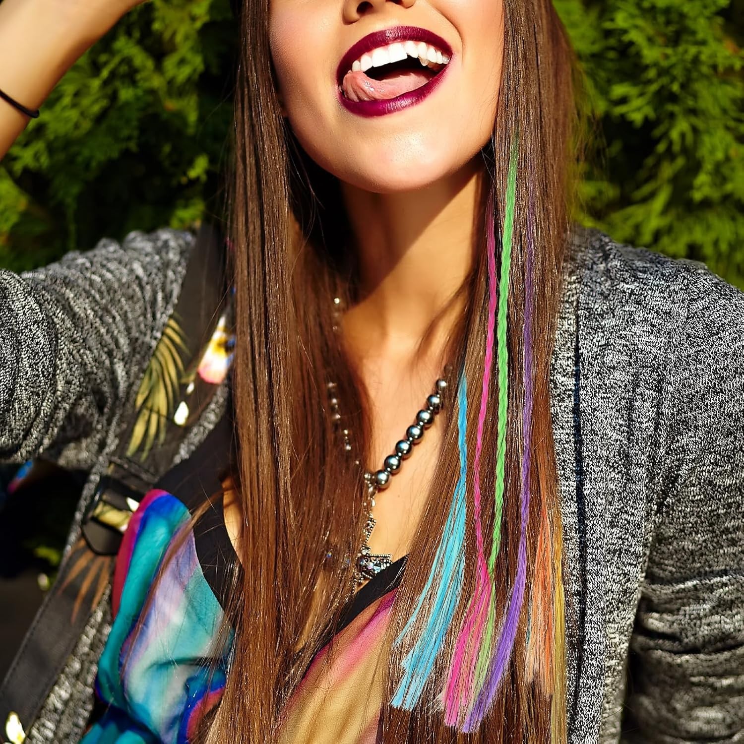 36 Pack Colored Hair Extensions for Girls, Clip-In, 33Cm Length, Pink, Blue, Pur