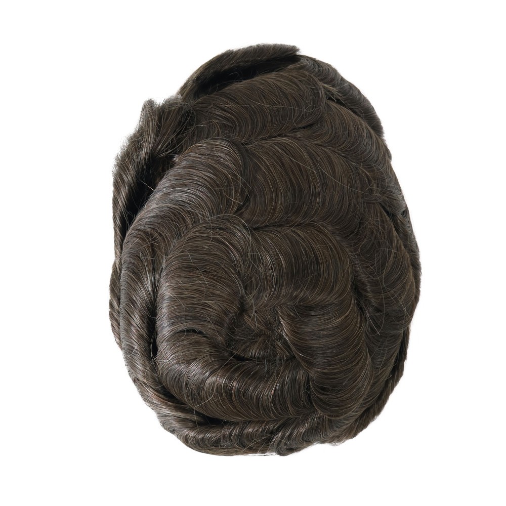 French Lace Center Mens Toupee Human Hair Replacement System Poly Skin Hairpiece