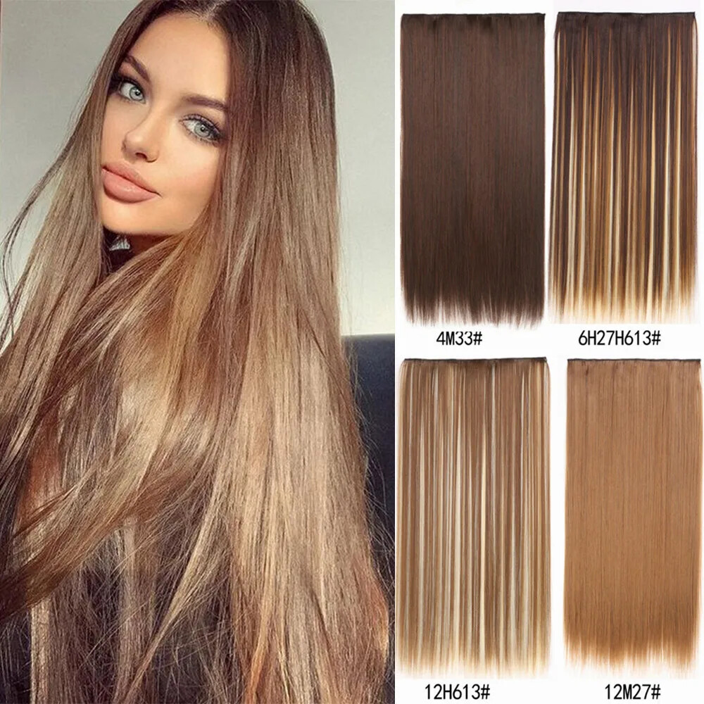 Five-card Clip In Synthetic Long Straight One Piece Hair Extension Seamless Hair