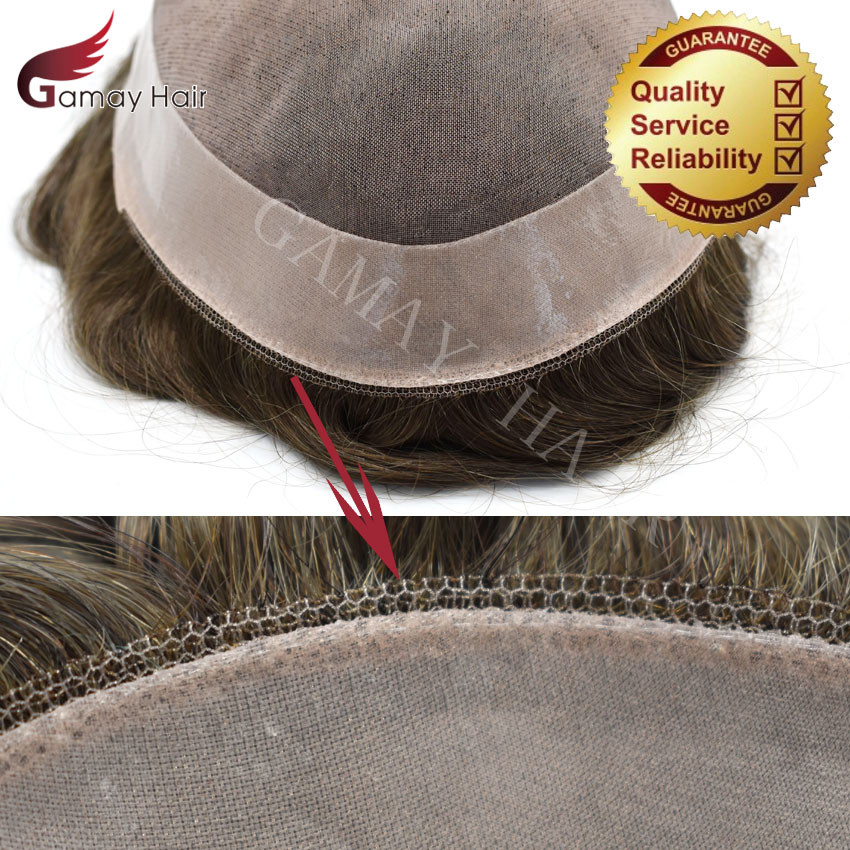 Mens Toupee 100% Human Hair piece Fine Mono Durable Natural Wig for Men D7-3