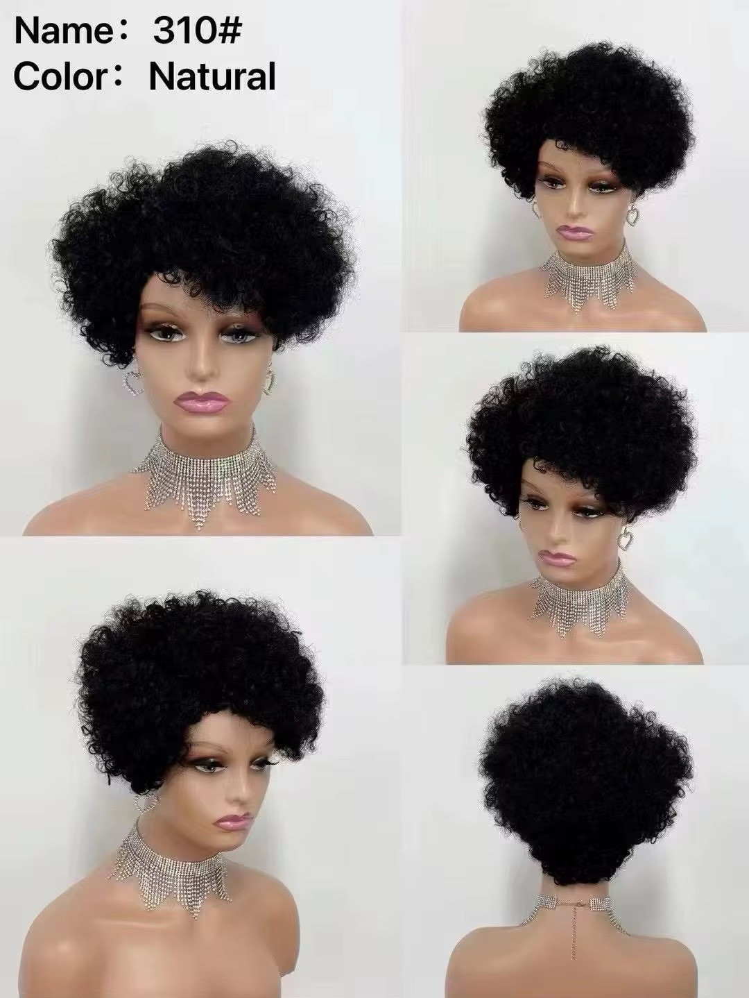 Short Afro Curly Black Color Pixie Cut human hair Wig for African American Women