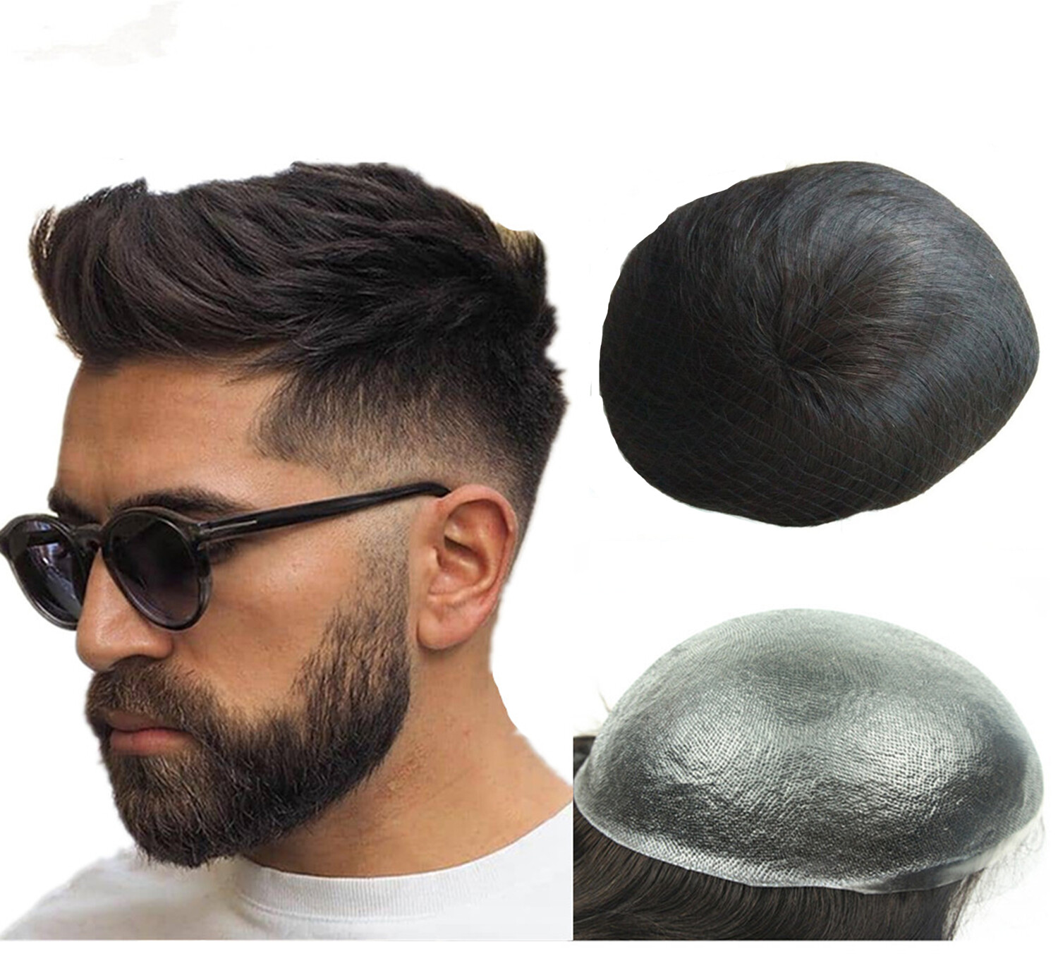 N.L.W Toupee for mens 0.04 mm PU human hair pieces natural freestyle base 10×8″