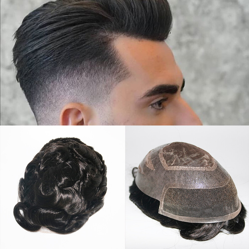 French Lace Front Mens Toupee Hairpieces Natural Hairline Fine Mono Hair Toupee