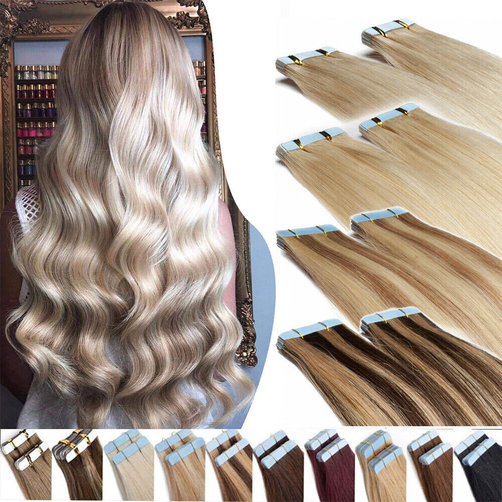 Tape in 100% Real Remy Human Hair Extensions Invisible Tape Skin Weft Hair Thick