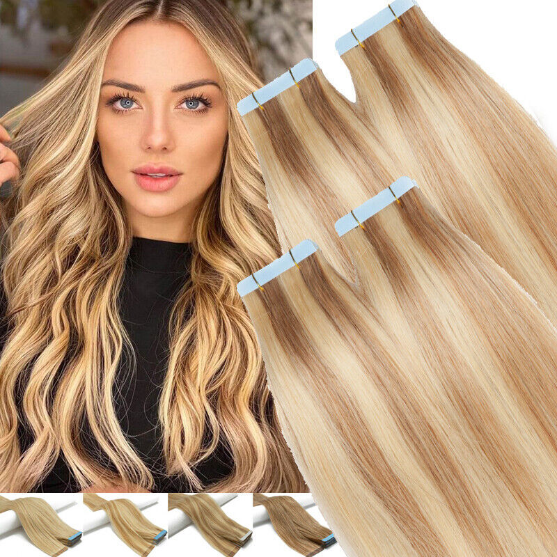 Ombre 40PCS THICK Tape In Russian Remy Human Hair Extensions Full Head Skin Weft