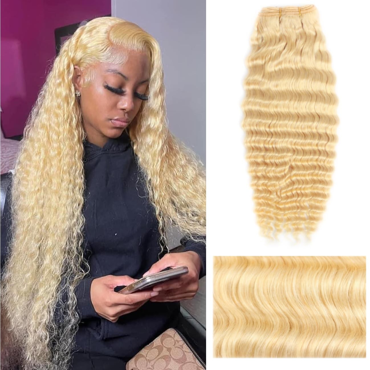 12A 613 Blonde Deep Wave Human Hair Bundles 20Inch 100% Unprocessed Brazilian…