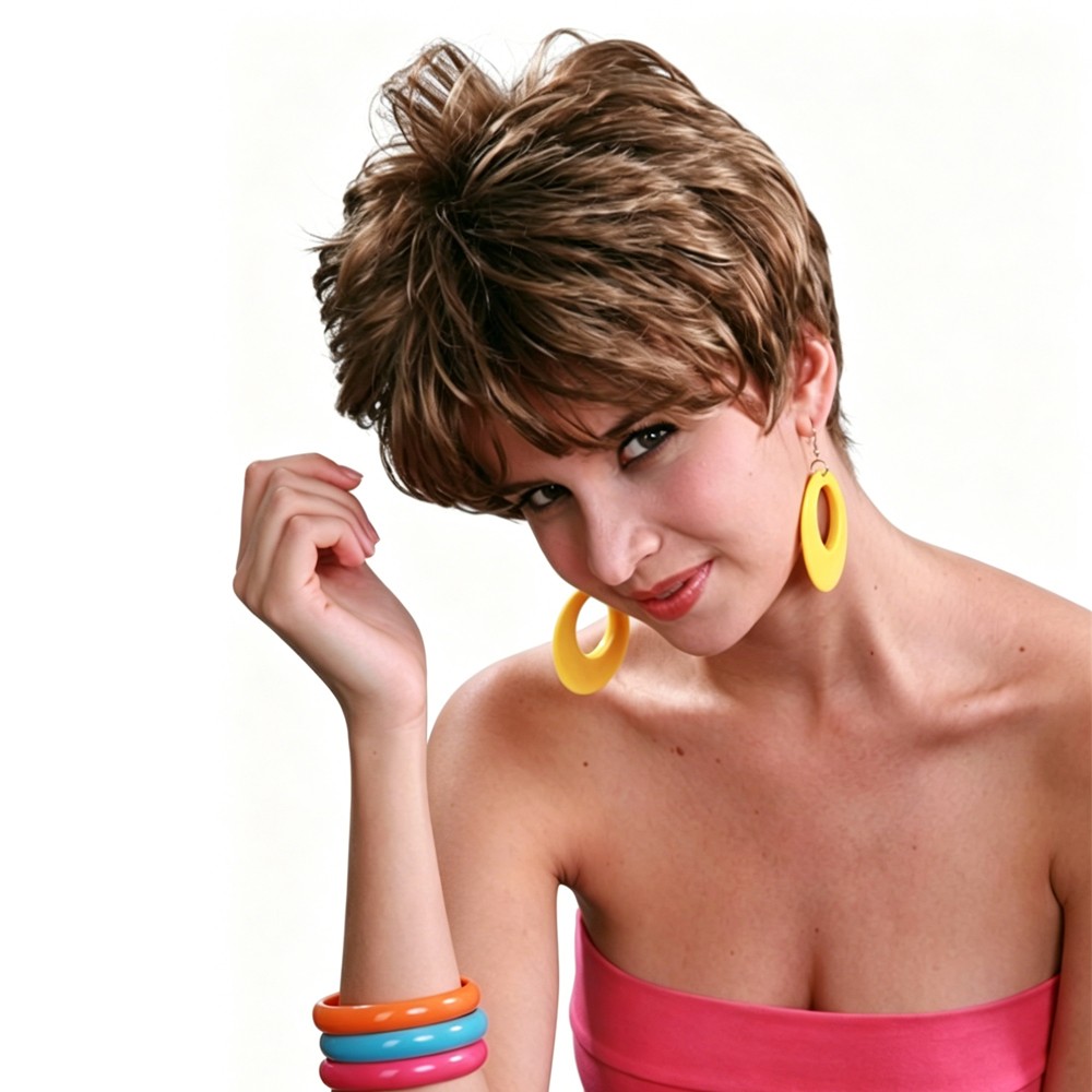 Women Short Layered Brown Synthetic Wig Hair Daily Casual Party Cosplay Wear