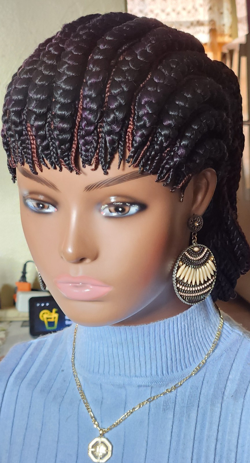 handmade braided cornrows wig pony Elephant 1B mix Dark purple/Dark brown