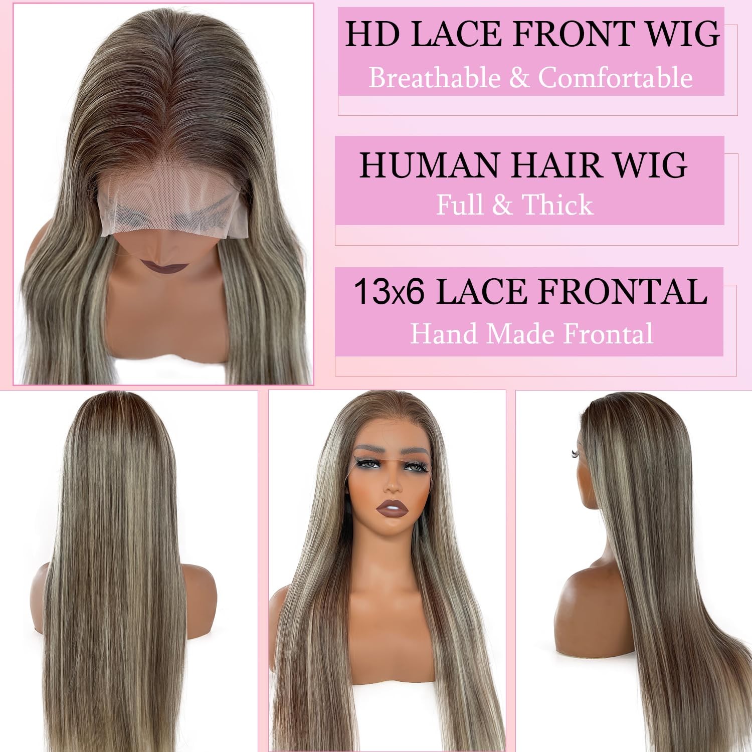 Valiilo Ash Brown Human Hair Wig 13X6 Ombre Highlight Ash Blonde 180 Density