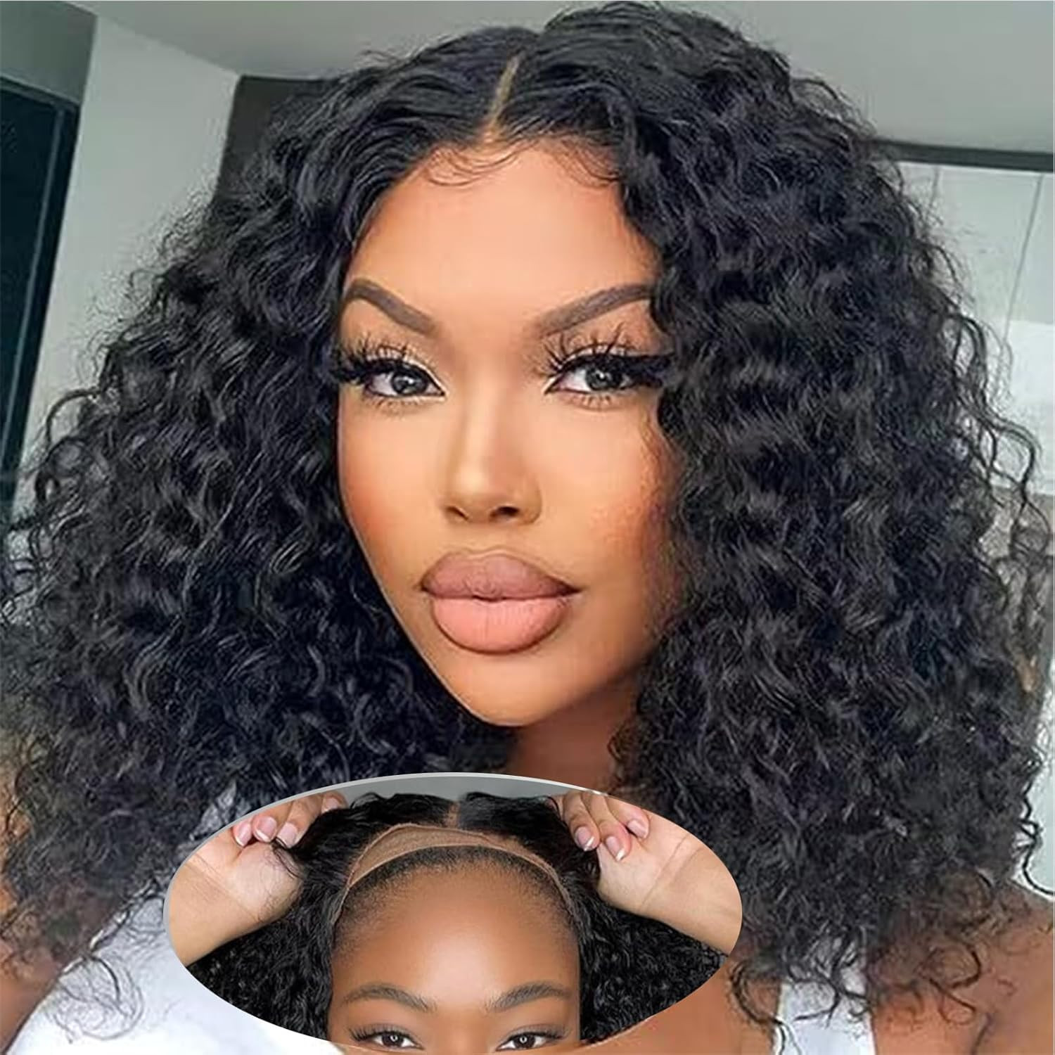 Wear and Go Glueless Bob Wigs Human Hair Pre Plucked Pre Cut Water Wave Curly Bo
