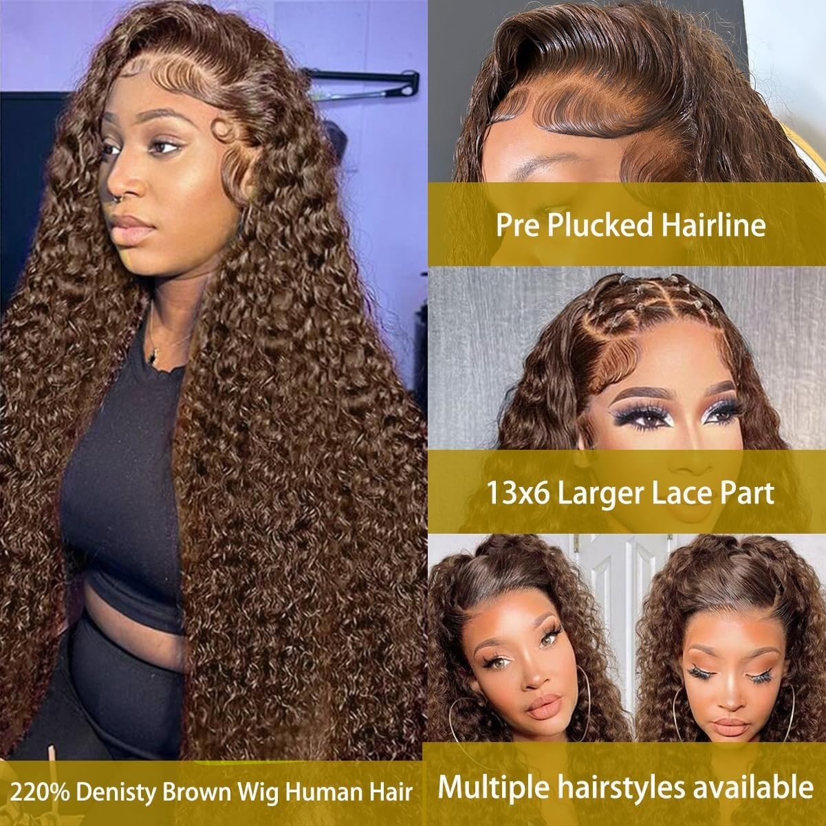 30″ Chocolate Brown Deep Wave Lace Front Wig, 220 Density, Curly Human Hair, Pre