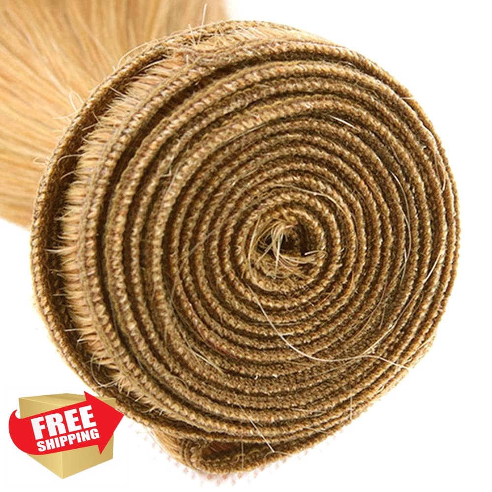 GtaiiReu 24 26 28 Inch #27 Blonde Yaki Straight Human Hair Bundles