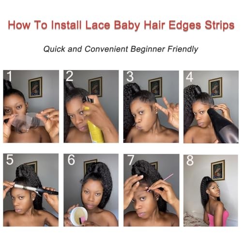 Edges Hair HD Lace Strips for Women – Reusable 4 Pcs (I+V) Natural Black