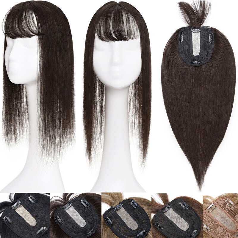 130% Clip In Human Hair Topper Top Hairpiece Toupee Wigs Bangs Thick Large Base
