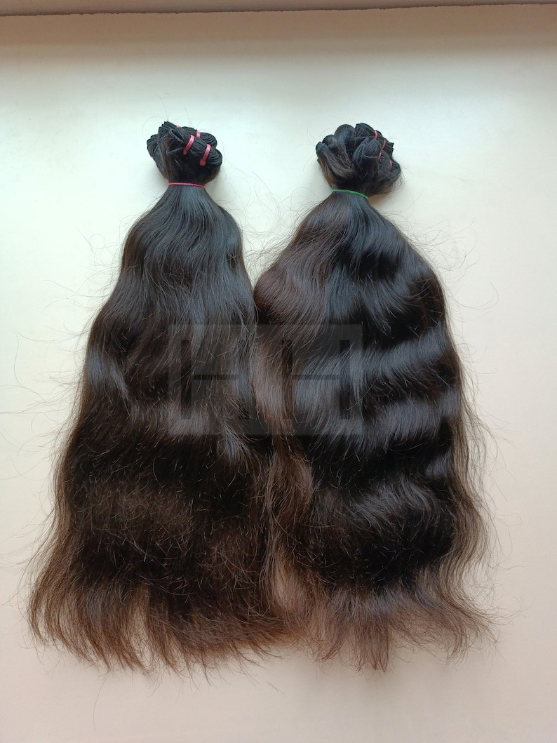 14 inch Raw Indian Wavy Human hair extensions Machine weft, Raw Unprocessed bund