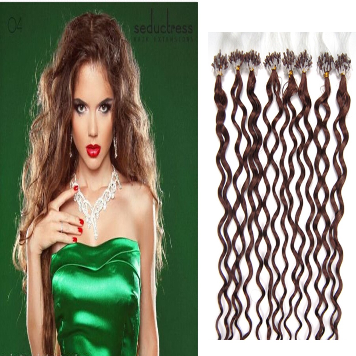 Micro Beads Loop Ring Link Real Human Hair Extensions Water Curly 20inch 100S50g