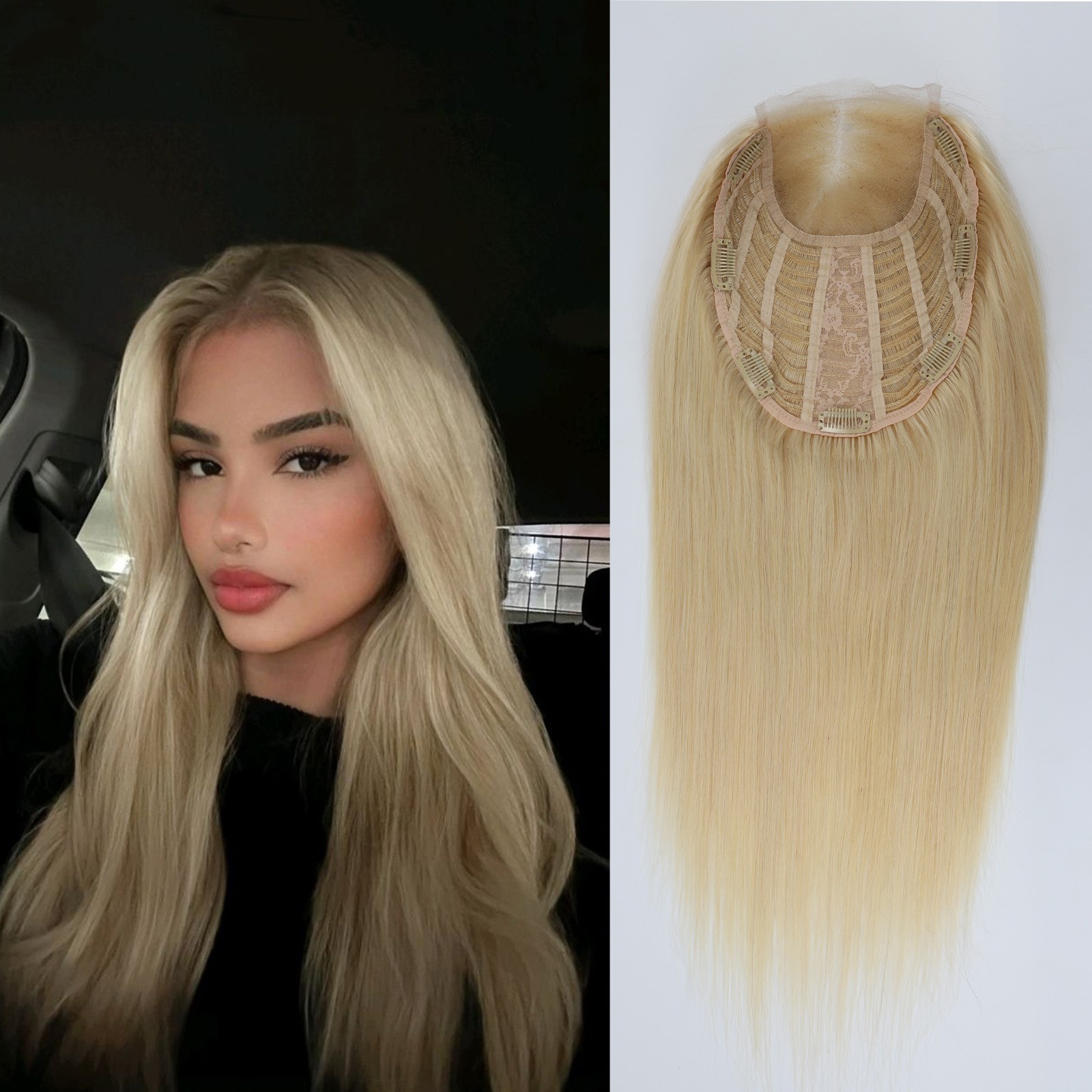 #613 Light Blonde Real Remy European Human Hair Lace Closure Topper For Woman