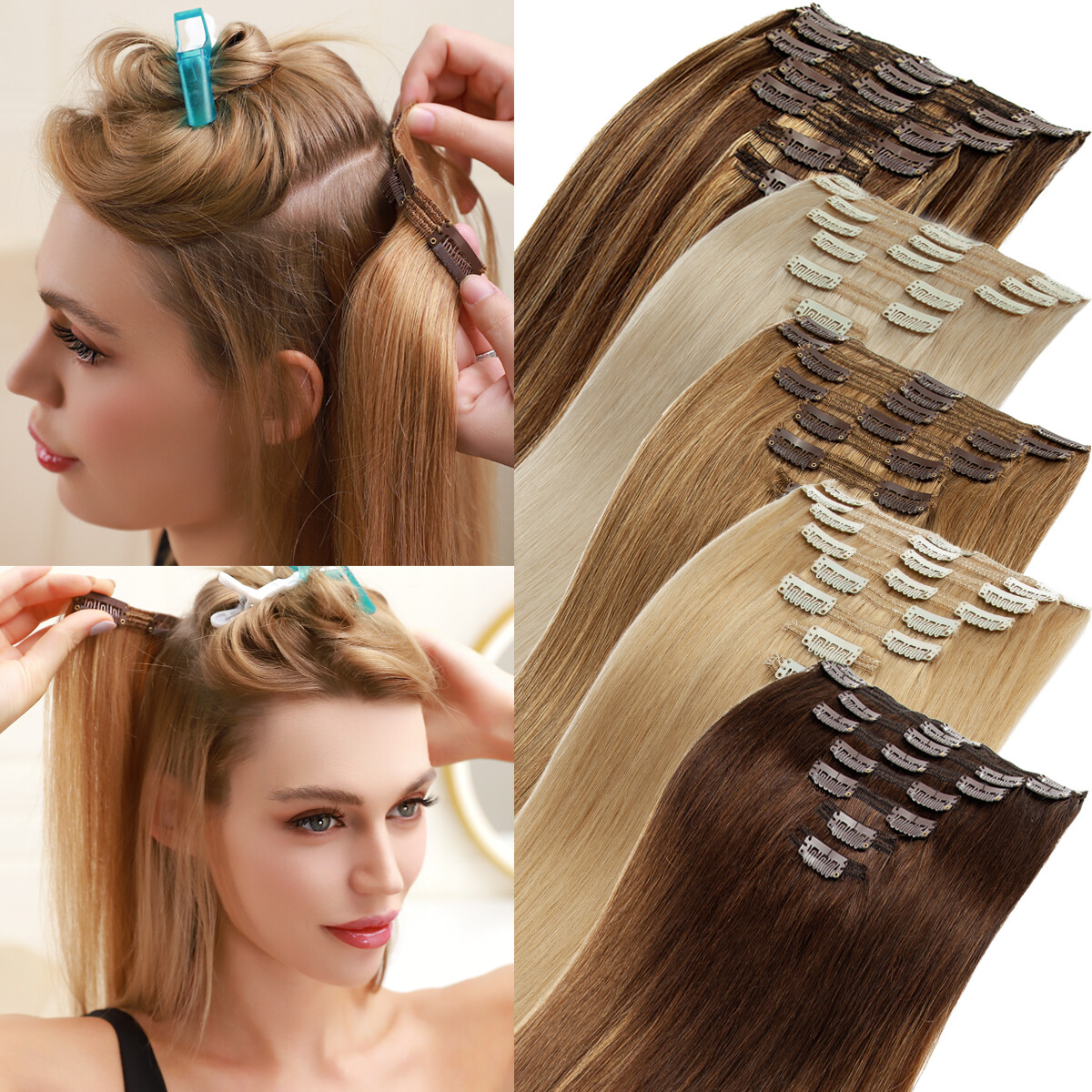 Brazilian Thick Clip In Double Weft Full Head 100% Human Hair Extensions Remy US