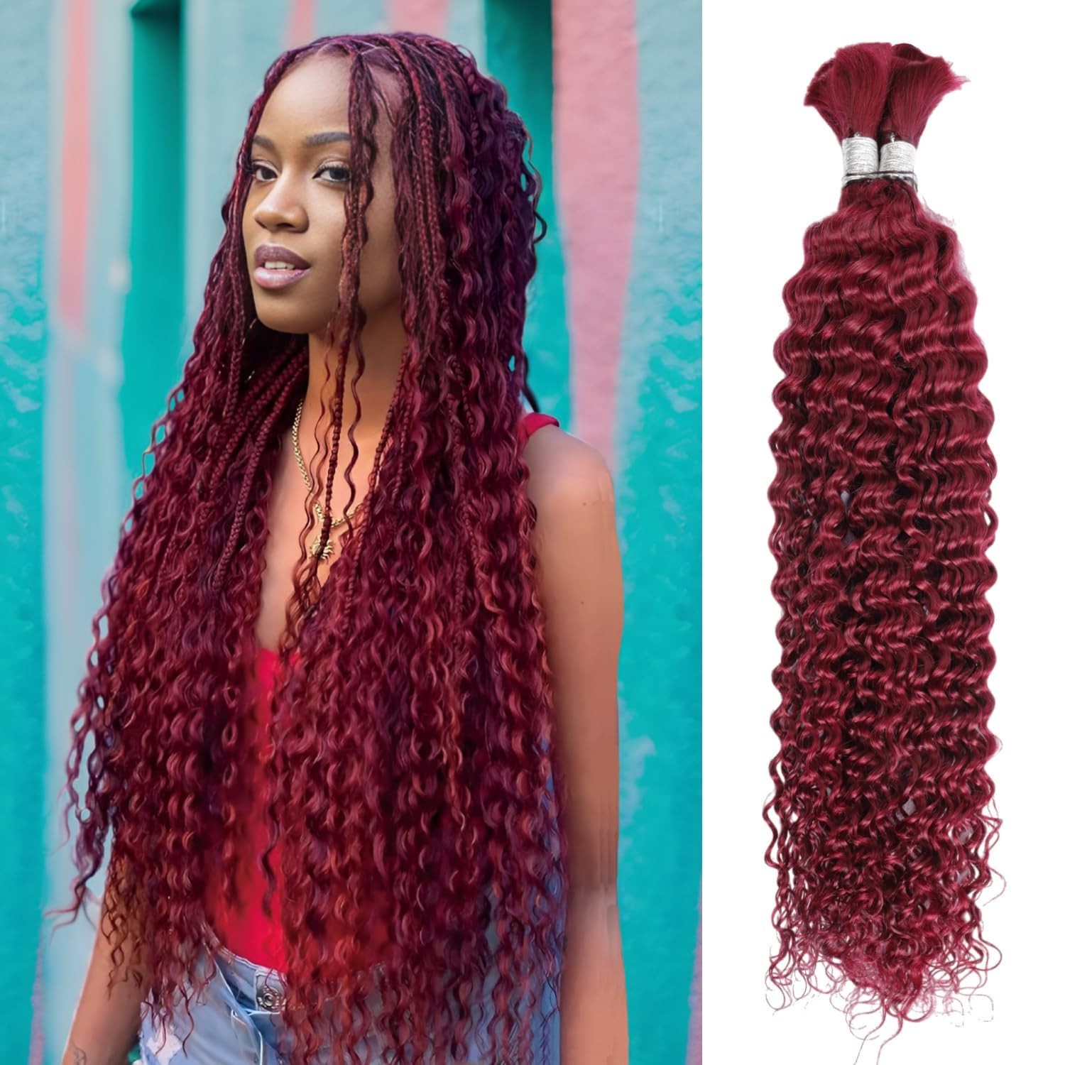 Giginger Burgundy 99J Deep Braiding Human Hair 2 Bundles Per 50G 20 Inch