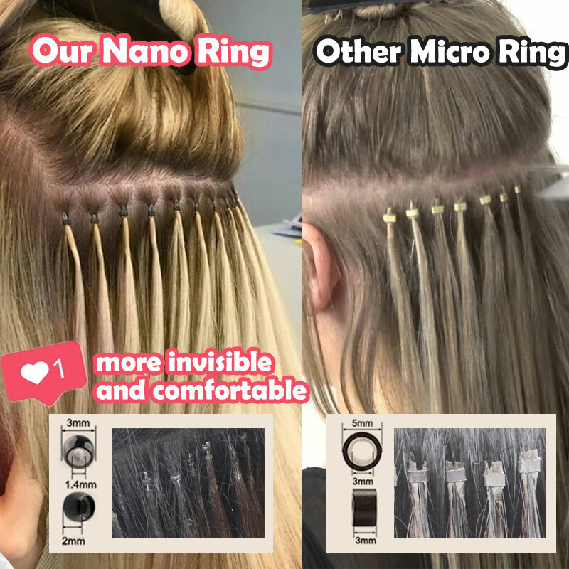 Nano Rings Hair Extensions 100% Remy Human Hair Thick Minhi Beads Straight 50pcs