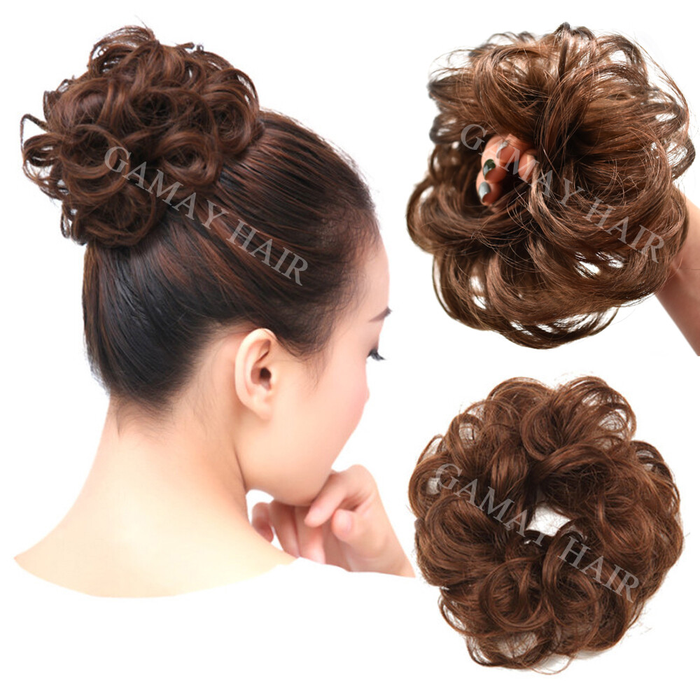 Large Curly Messy Rose Bun Hair Piece Scrunchie Ponytail Natural As Human Hair