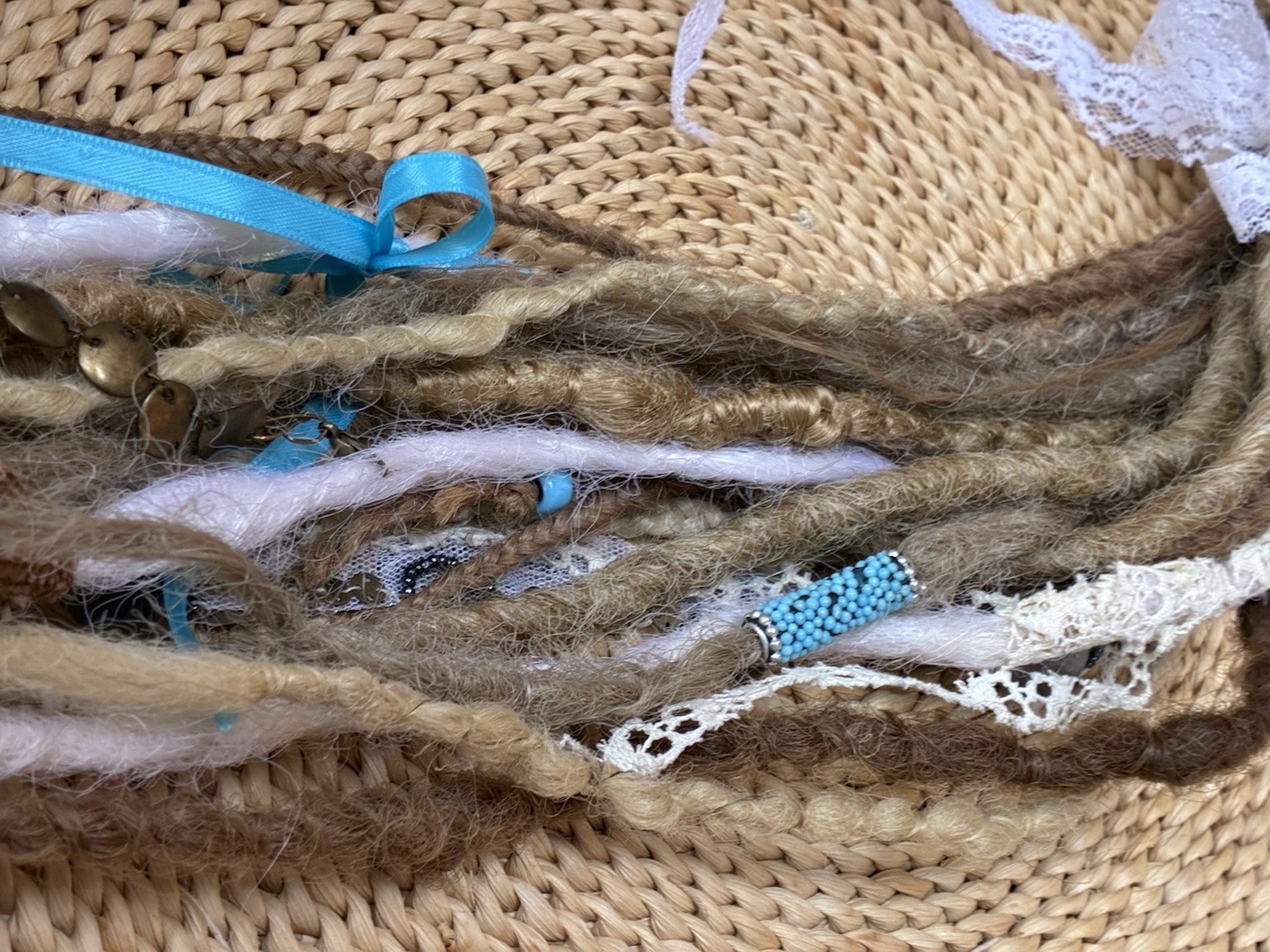 Dreadlock crochetHair Extensions 21-30in handmade feathers beads accent set