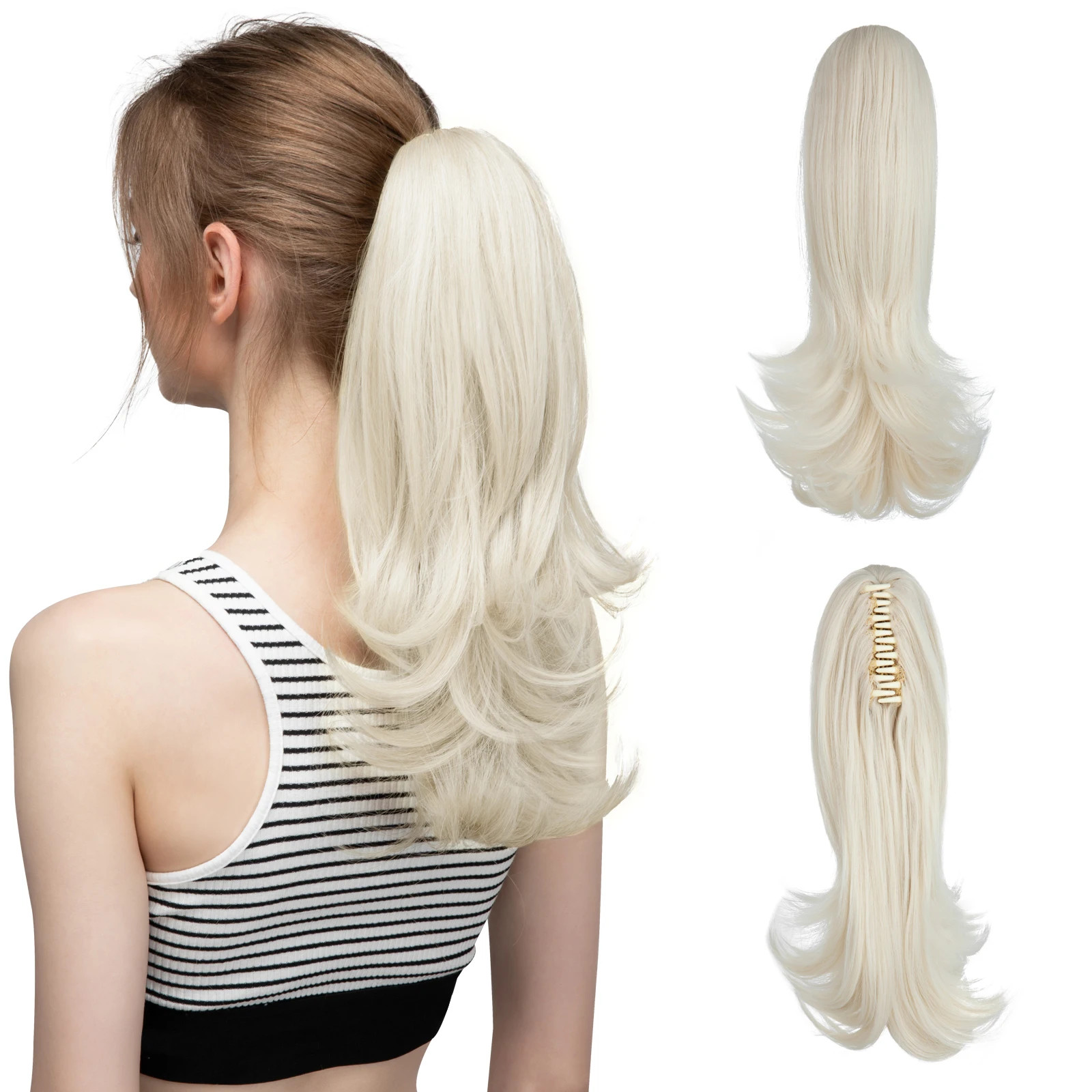 14 Inch Synthetic Claw Clip Ponytail Extensions Wavy Blonde Black Hair