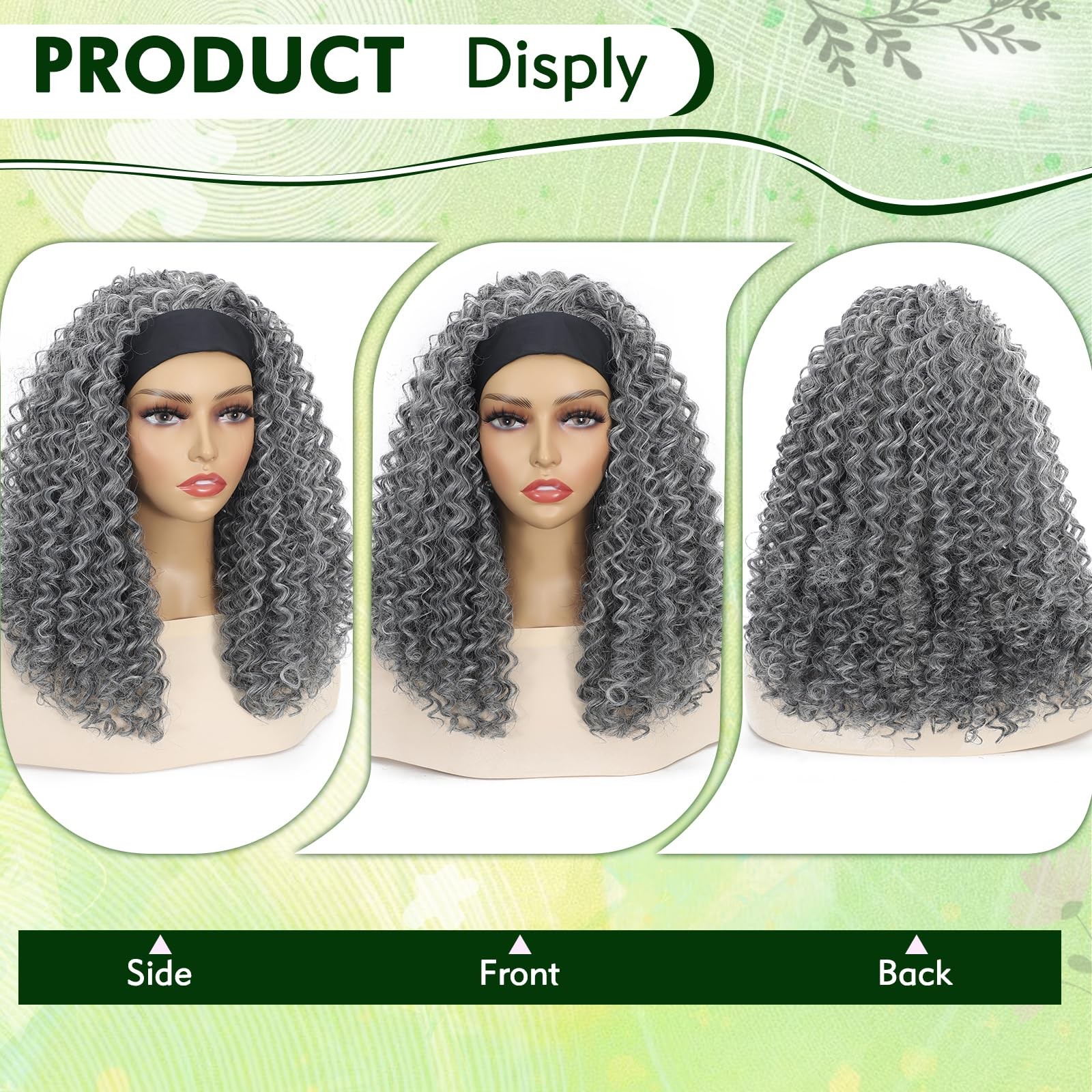 Curly Grey Headband Wigs for Black Women 14inch Short Salt and Pepper Headban…