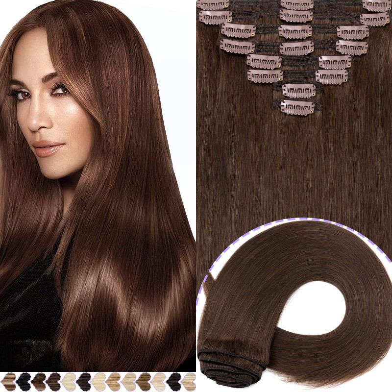 100% Human Hair Extensions Clip In Real Remy Hair Full Head Thick 8Pieces120gram