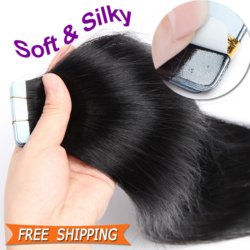 Glue Tape In Russian Human Hair Extensions Skin Weft 100% Remy Long Brown Hair