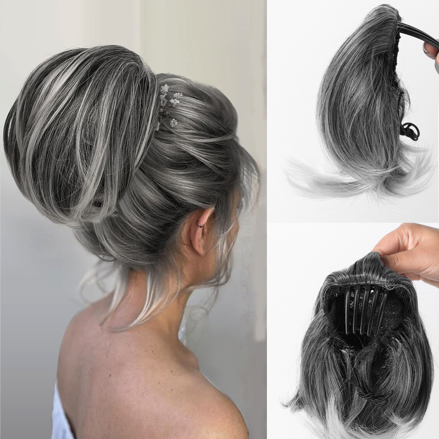 Large Comb Claw On Ponytails Short Wavy Bun Hair Piece Drawstring Pony Extension