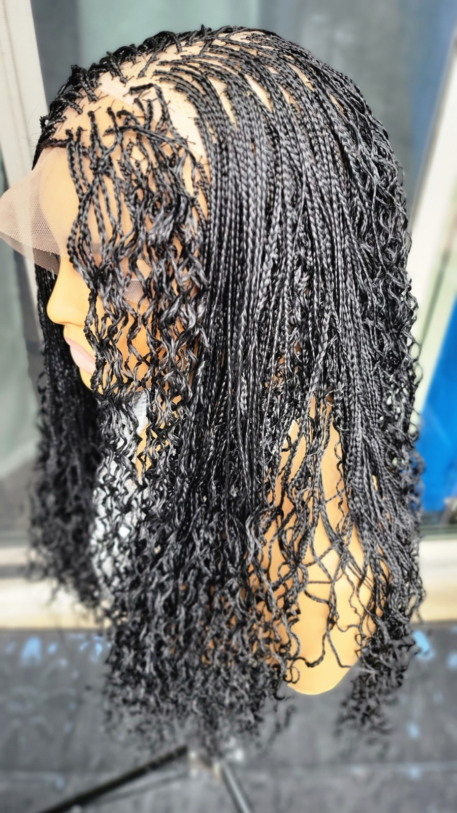Braided Wig 22″ Micro Boho Braids Jet Black Full Lace Glueless Handmade Long NWT