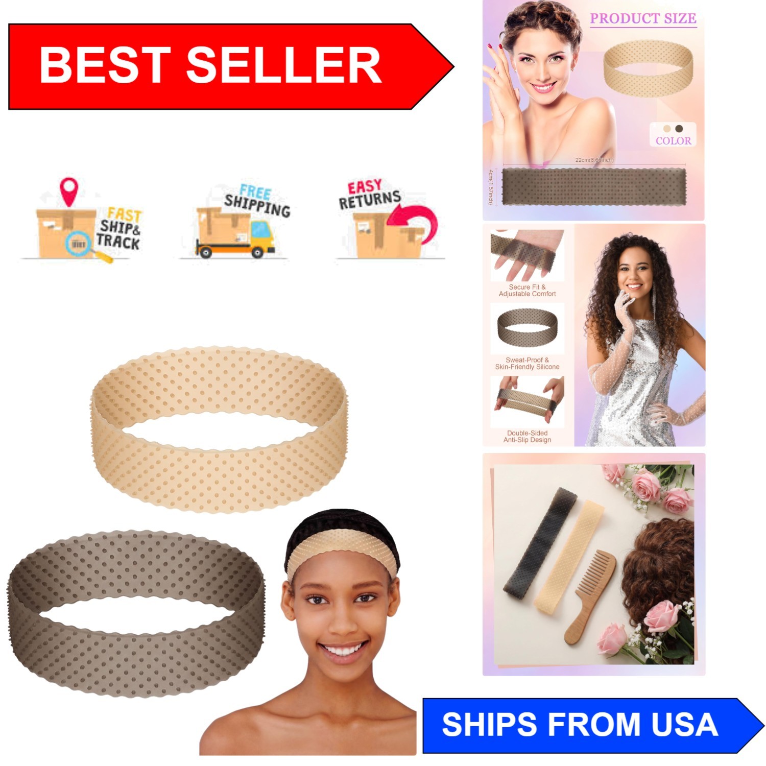 2-Piece Silicone Wig Grip Band Set – No-Slip, Sweat-Proof Comfort in 2 Colors