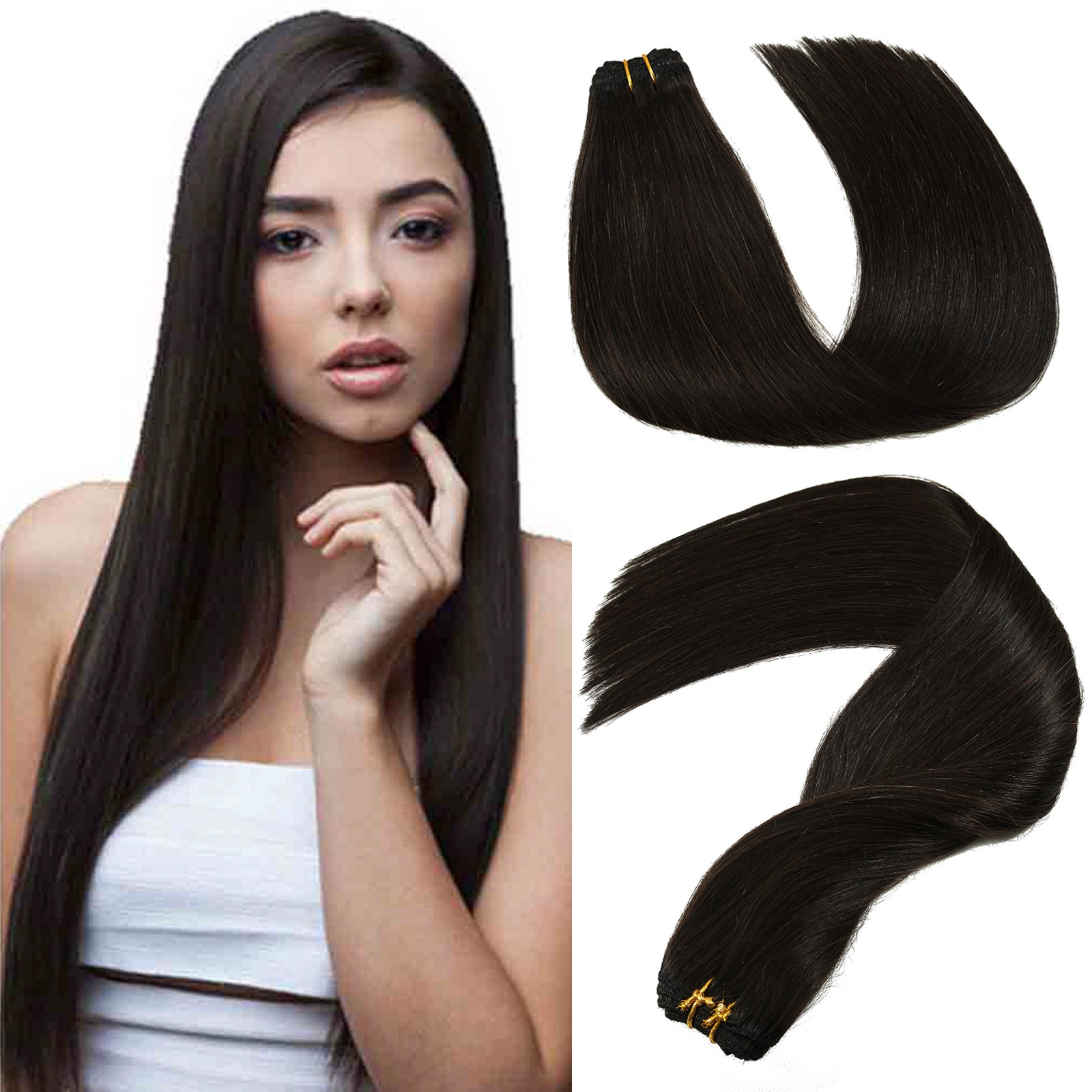 Sew in Weft Hair Extensions Remy Human Hair Double Weave Brazilian Hair Bundles