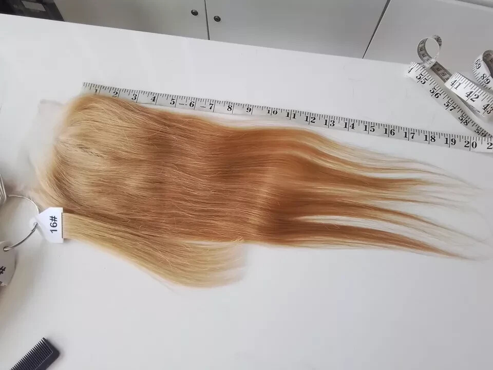 18″5X5 WIDE LACE CLOSURE STRAIGHT BRAZILIAN VIRGIN HUMAN HAIR STONNY BLONDE 16#