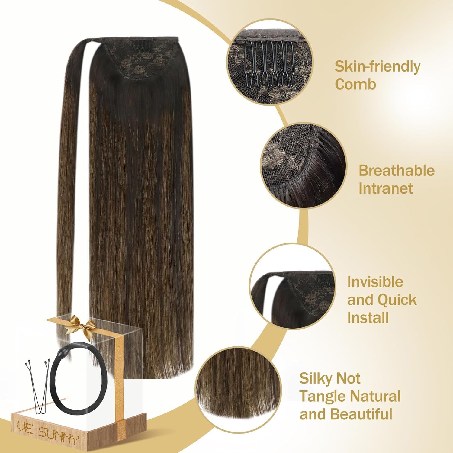 Sunny Hair PONYTAIL 16in Dark Brown Balayage Chestnut Brown Hair Extensions