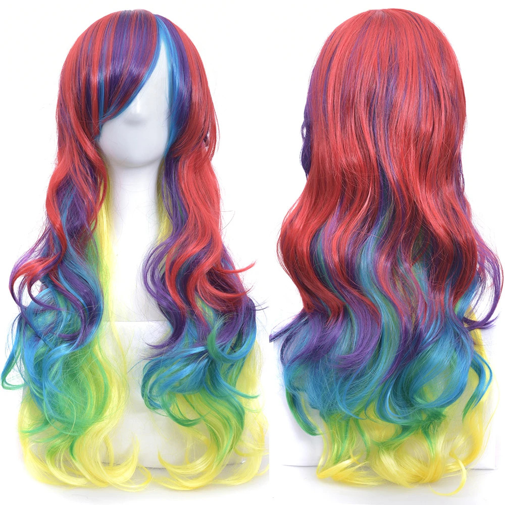 Soowee Ombre Rainbow Synthetic Cosplay Wig with Bangs Multicolor Wig for Women