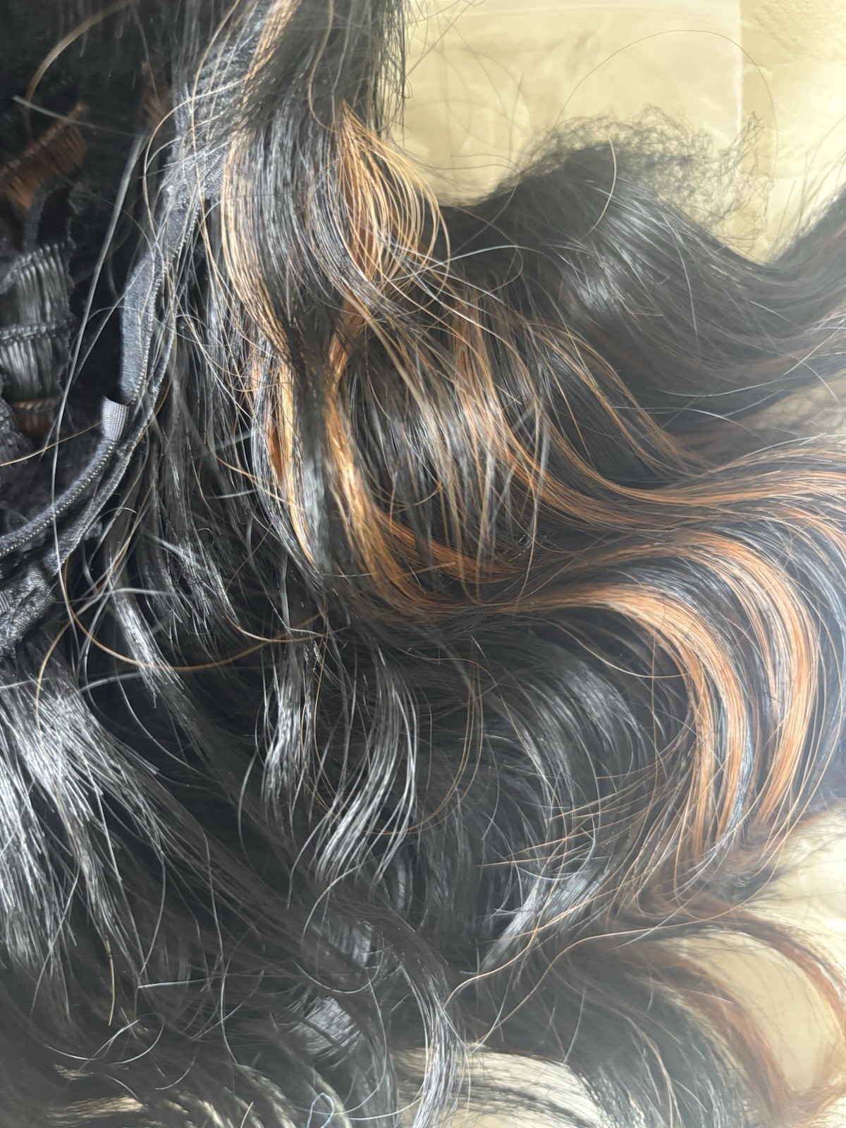 NWOT Human Hair Wavy Wig Black W/Brown Highlights SOFT Lace Front 15”